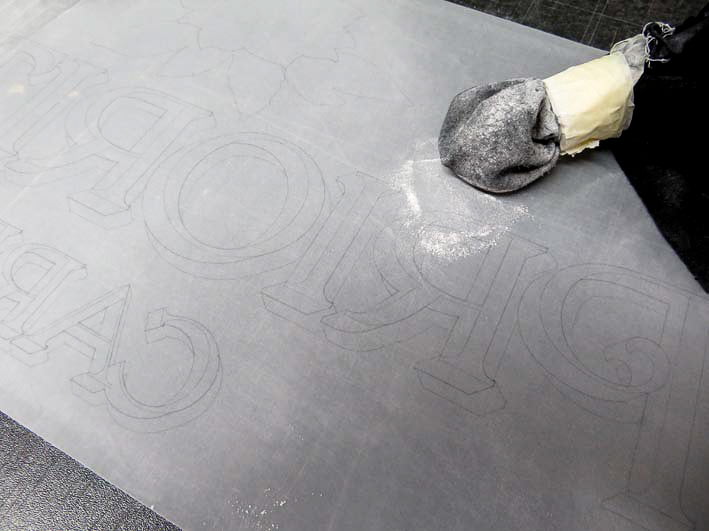 Chalking the tracing paper