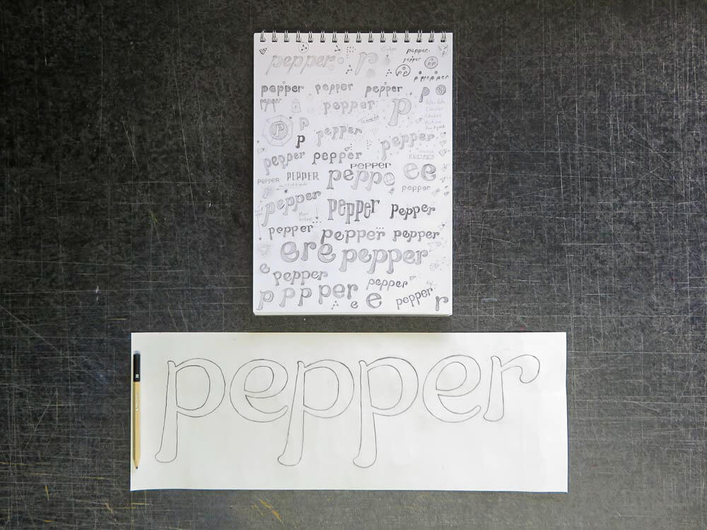 sketches for custom lettering with a brush